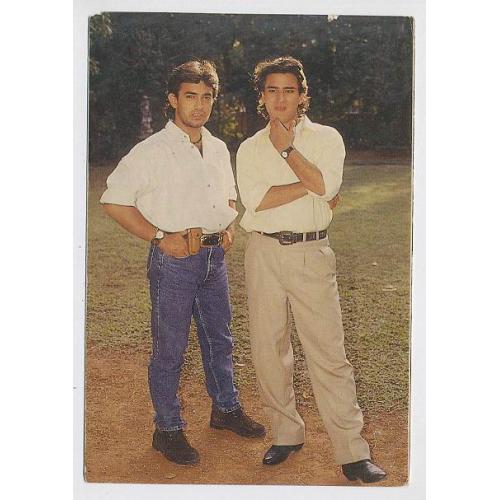 Aamir Khan & Saif Ali Khan * Vintage Bollywood Postcard *