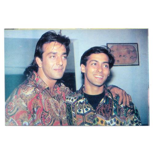 Sanjay Dutt and Salman Khan  * Vintage Bollywoord Postcard * (GOLDEN) (A9)